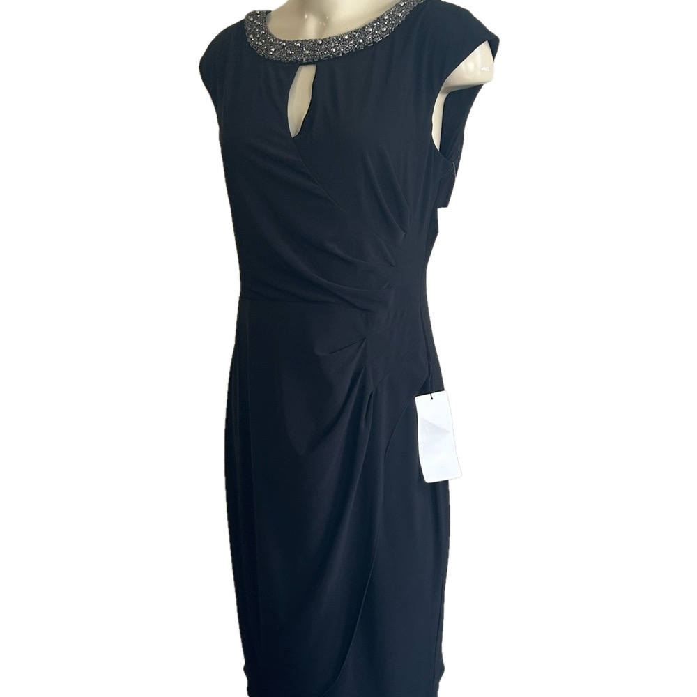 Alex evening Elegant Black Embellished Neckline dress Sz 12( run small ) NWT
